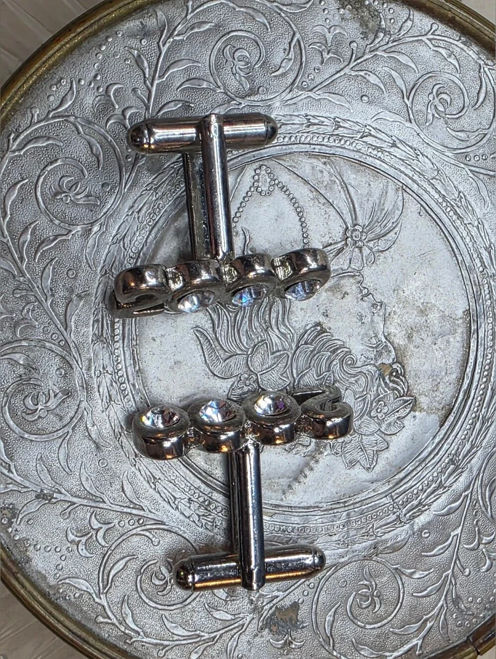 Vintage Y2K Millennium 2000 Silver Tone Rhinestone Cufflinks